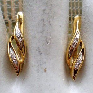 Vintage Original Soviet USSR Solid 18K 750 Yellow White Gold Diamond Earrings